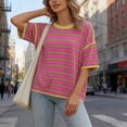 thumbnail image 4 of Diufon Women's Summer Striped Tops Casual Short Sleeve Crewneck Shirts Spring Color Block Basic Loose Blouses, 4 of 9