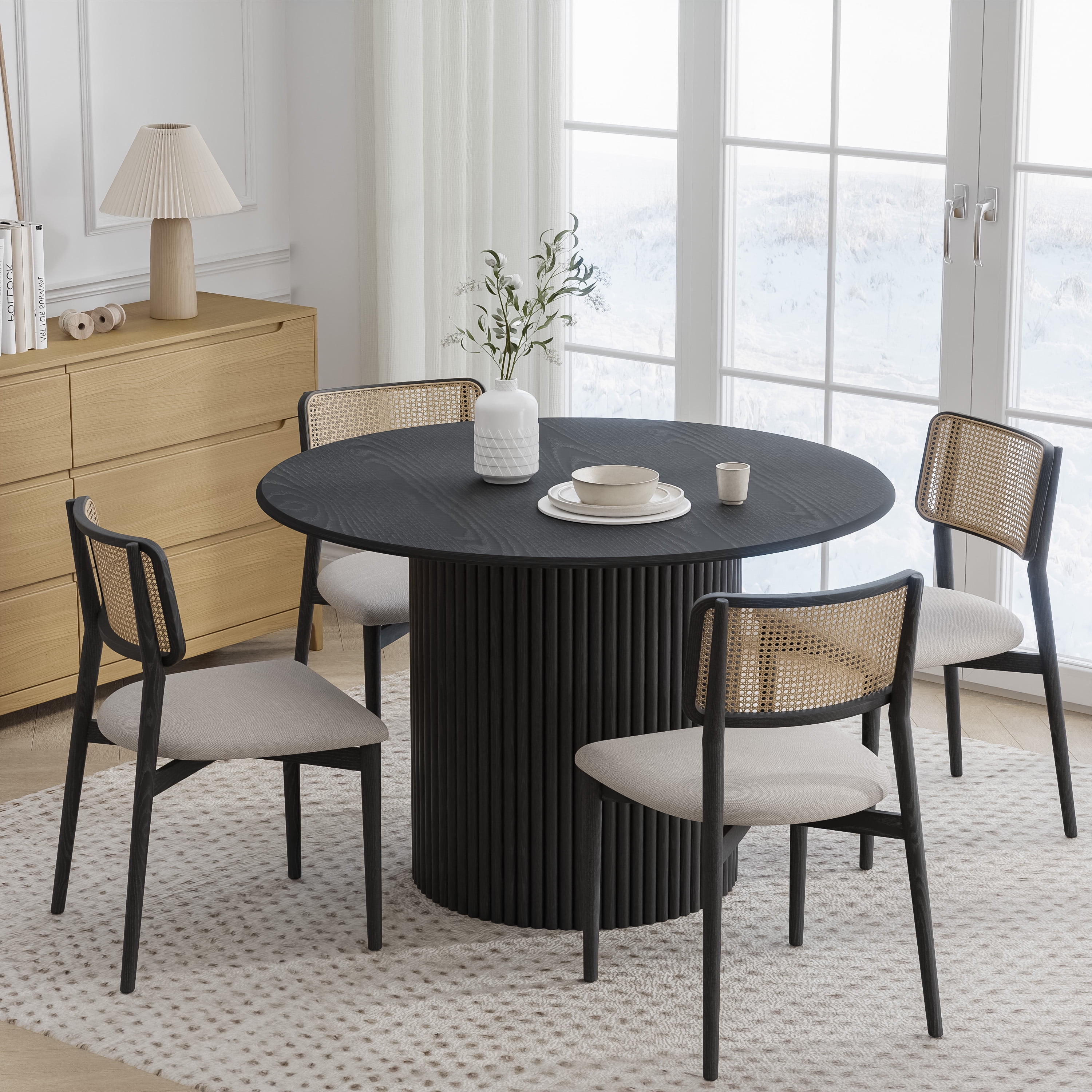 46 in. Soild Wood Black Dining Table Round Kitchen Table