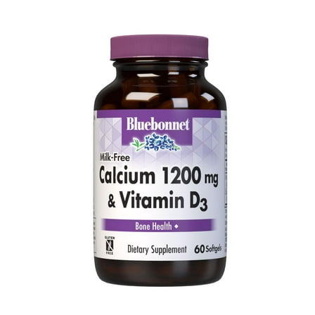 Bluebonnet Milk-Free Calcium 1200mg Vitamin D3 400 IU - Bone & Immune Health* 60 Softgels