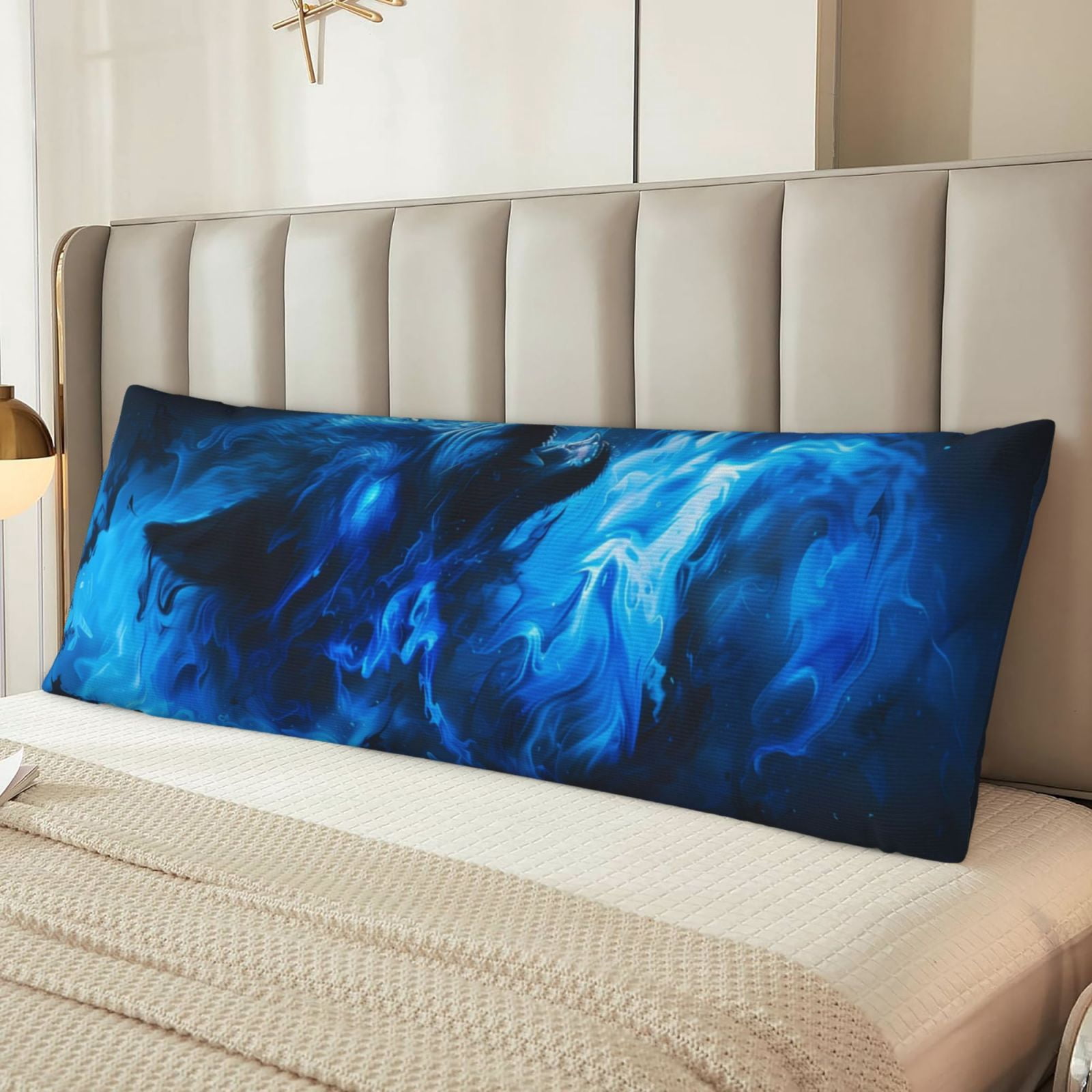 Naloa Blue Fire Cool Wolf Super Soft 20x60 Body Pillow Case,Long Side Hidden Zipper（PILLOWS ARE NOT INCLUDED）