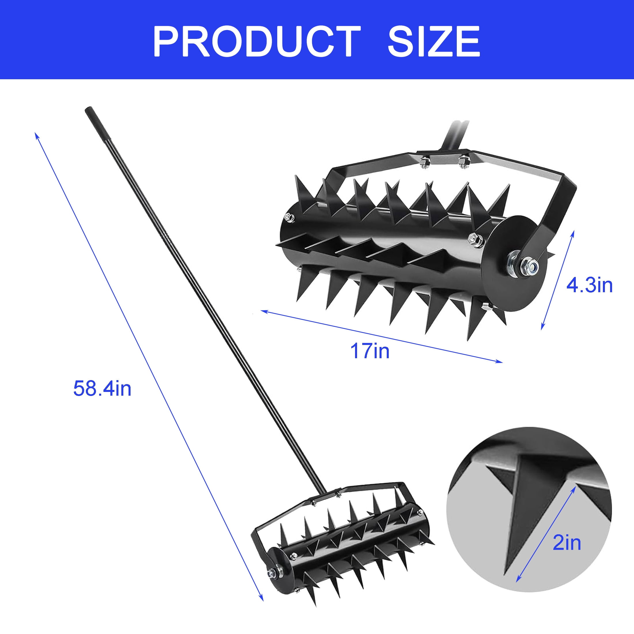GDF Studio Heavy Duty Lawn Aerator Tool with Soil Penetrator Spikes, Manual Yard Aerator, Black