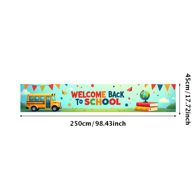 Colorful Welcome Back to School Banner with School Bus Globe and Books Background Party Decors for Classroom Decor School Events Photo Backdrop Supplies