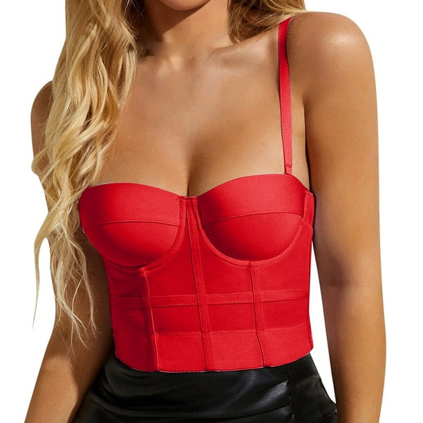 2DXuixsh 4X Workout for Women Womens Corset Top Bustier Corset Top Tight Fitting Corset Tank Top Suspender Top Solid Short Fashion Top Ladies Red S - Walmart.com