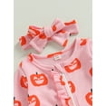 thumbnail image 6 of Wassery Baby Girls Halloween Outfits 3M 6M 9M 12M Infant Girls Pumpkin Print Bodysuit One Piece Playsuit Newborn Girls Long Sleeves Zipper Footed Romper Headband, 6 of 9