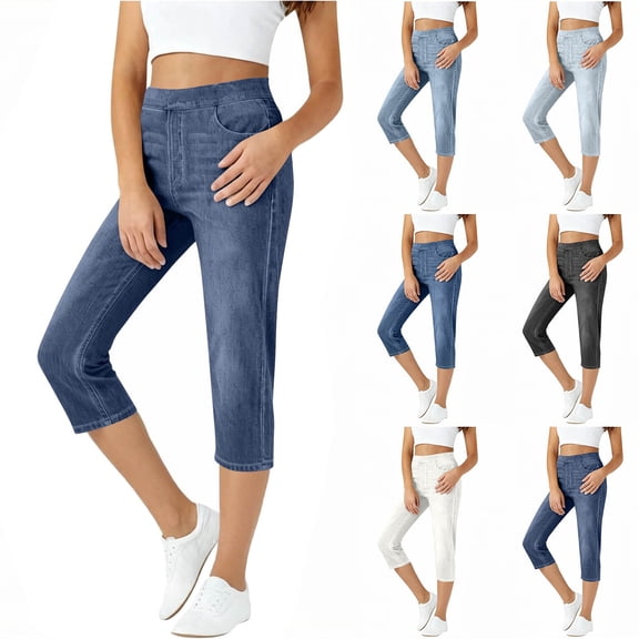 Purcolt Capri Leggings for Women High Waist Slim Pull on Pants Casual Summer Jeggings Capris with Pockets