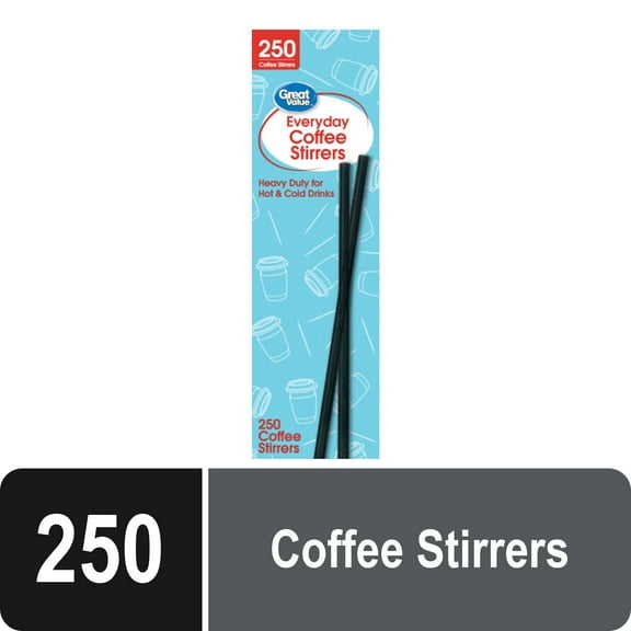 Great Value Disposable Plastic Coffee Stirrers, Black, 250 Count