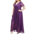 thumbnail image 7 of fartey Womens Plus Size Lace Maxi Dresses Tunic Short Sleeves V Neck Sundress Casual Pleated Flowy Evening Dress Elegant Fashion Prom Party Club Wedding Guest Sundresses, XL-5XL, 7 of 7
