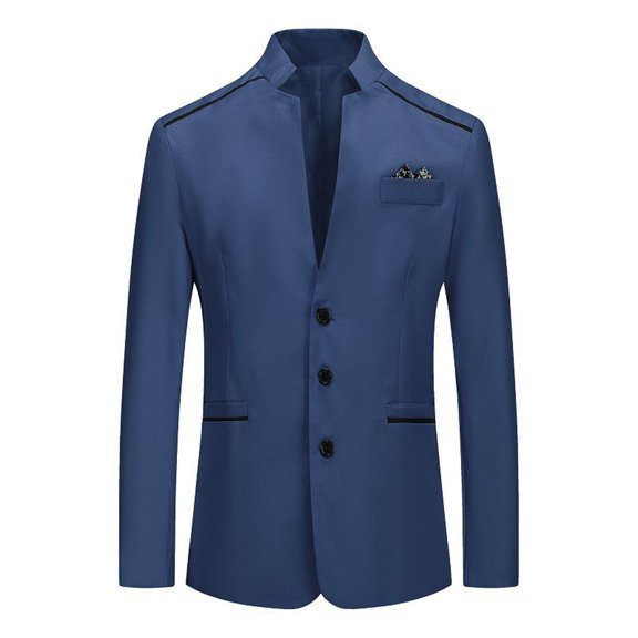 Herrnalise Men's Suit One Button Suit Formal Dress Performance Suit Fitted Long Sleeved Lapel Suit Blazer Navy