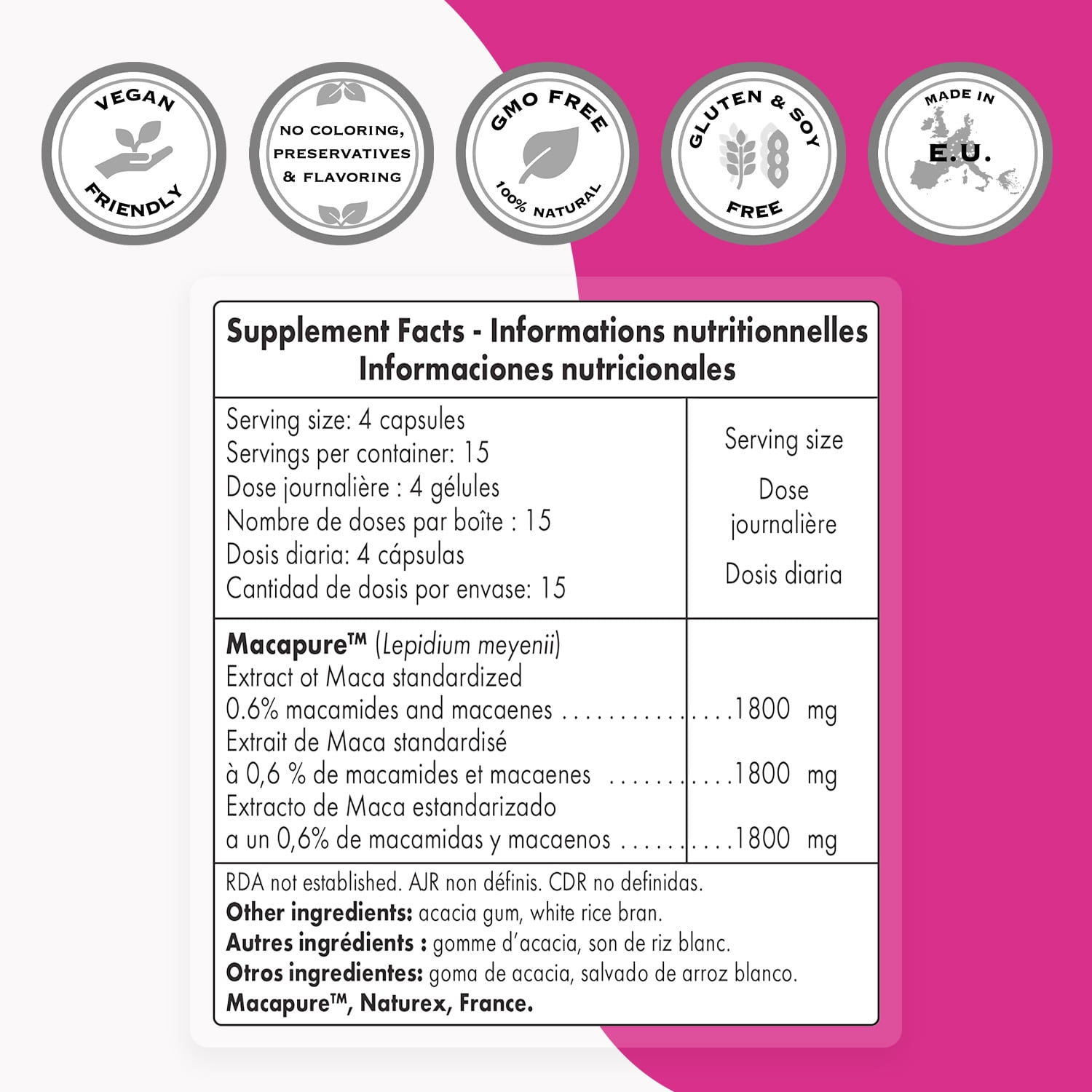 SuperSmart - Super Maca 1800 mg per Day - Black, Red & Yellow Maca Root Complex - Libido Supplement for Men & Women | Non-GMO & Gluten Free - 60 Vegetarian Capsules