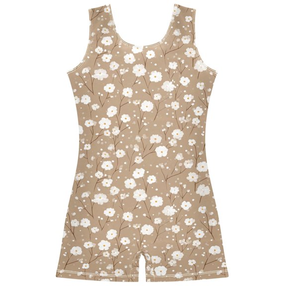 Gymnastics Leotard Sleeveless Flowers and White Spots Stretchy Dance Bodysuit Breathable Athletic Ballet Yoga Outfit for Ages 3-14