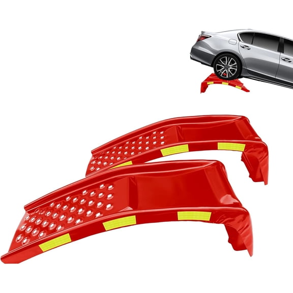 QinaQin 2 Pack Car Ramps,Portable Truck Service Ramps with Reflective Stickers,8000LBS Capacity,Red
