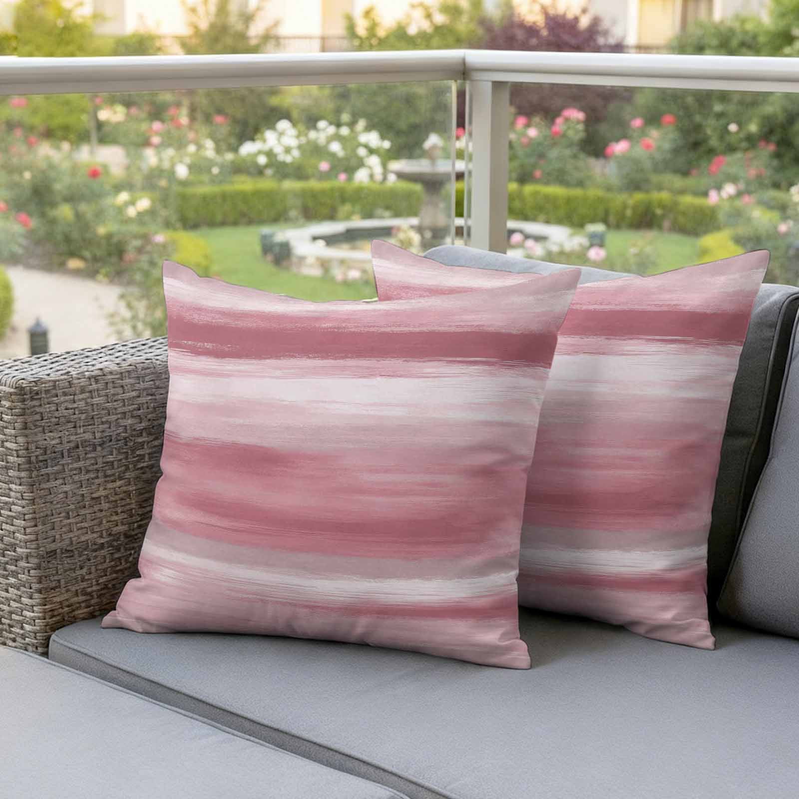 Pink Grey Outdoor Waterproof Pillow Covers, Abstract Art Oil Painting Blue Ombre Decorative Square Throw Pillowcase Sofa Cushion Sham for Patio/Couch/Chair, 24"x24" 2 Pack