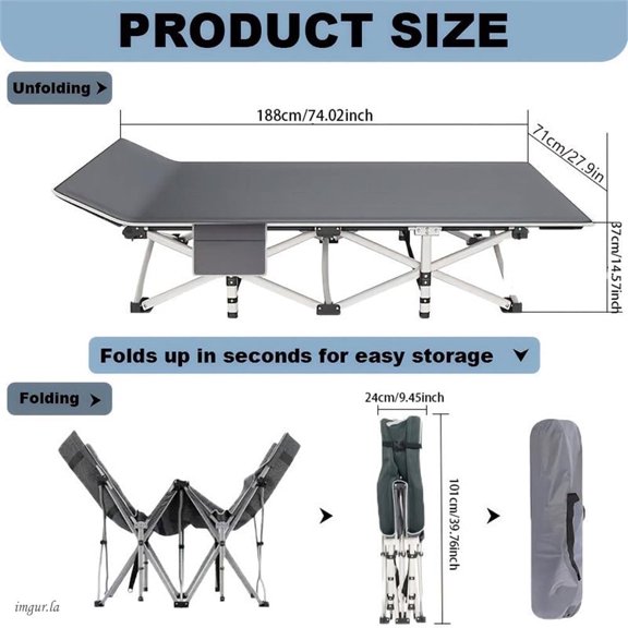 Foldable Outdoor Camping Bed, Equipped With A Double-Sided Breathable Mattress - Made Of Grey Oxford Material, With Side Pockets, Suitable For Travel, Family Naps And Outdoor Activities