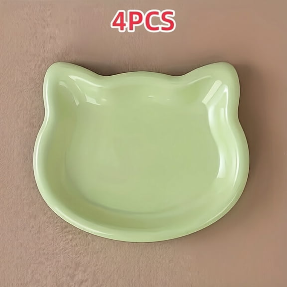 4PCS Cat Face Plastic Raised Edge Pet Bowls Set, 5.9 x 4.7 Inch Small Animal Food Dish for Cats Kittens Puppies