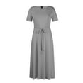 thumbnail image 3 of Jzuxvd Short Sleeve Maxi Dress Casual Plus Size Crewneck Long Dress Elegant Formal A Line Smocked Flowy Party Dress Gray XXL, 3 of 4