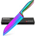thumbnail image 1 of Santoku Knife 7 Inch WELLSTAR, Super Sharp German Steel Kitchen Cooking Knife with Comfortable Handle and Rainbow Titanium Coating for Chopping Slicing Dicing and Mincing of Meat Vegetables and Fruits, 1 of 8