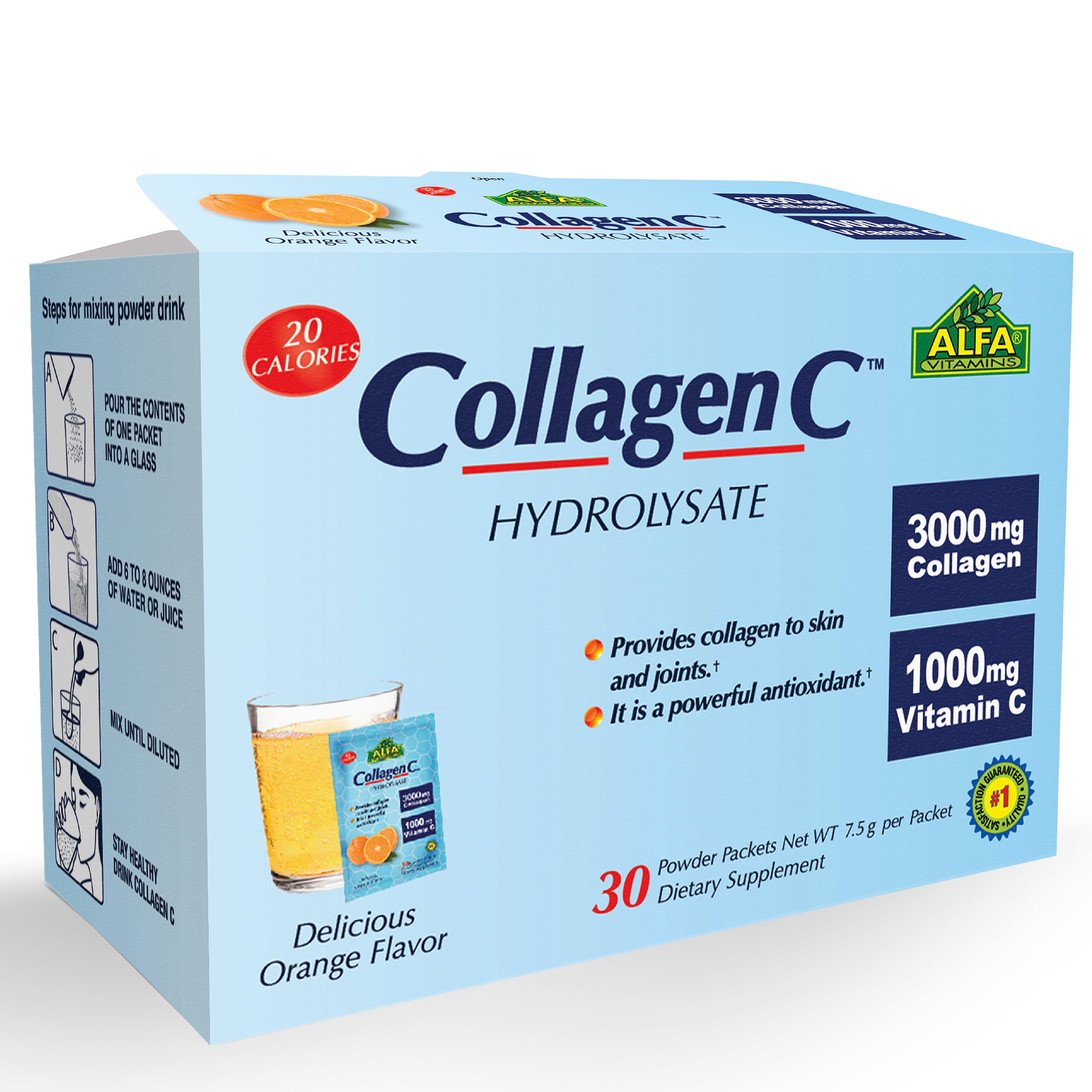 Collagen C Hydrolysate with Vitamin C - Powder Supplement - Skin, Hair, Nails support - 30 Pack