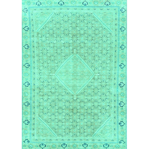 Ahgly Company Indoor Rectangle Abstract Turquoise Blue Modern Area Rugs, 2' x 5'