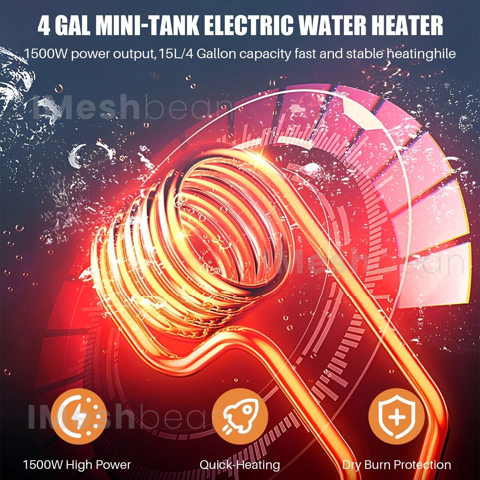 iMeshbean 15L/4 Gal Instant Electric Water Heater Shower 1500W 110V Compact Mini-Tank Storage