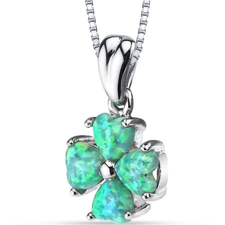 - 1.50 Carat T.G.W. Heart Cut Green Opal Rhodium over Sterling Silver Pendant, 18