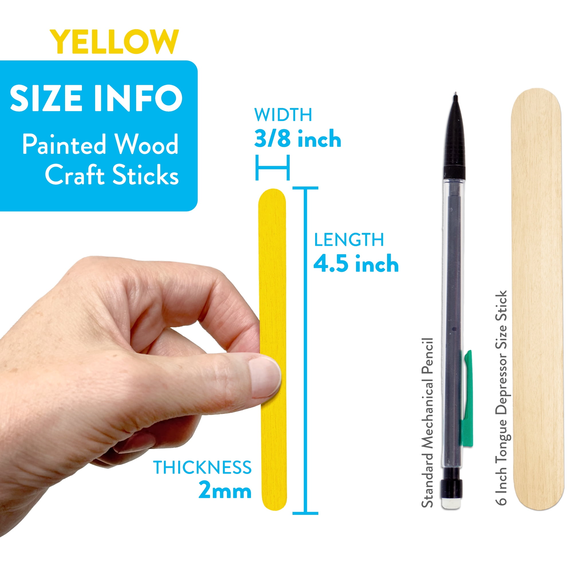 CraftySticks- 1000 Pack 4.5 Inch Yellow Painted Popsicle Sticks, Wood Craft Sticks for Crafts, Learning and STEM Basics