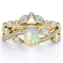 JeenMata Chevron Bezel 1.75 carat Ovate Welo Opal And Moissanite Infinity Pave-Channel Wedding Ring Set In 18K Yellow Gold Plating Over Silver