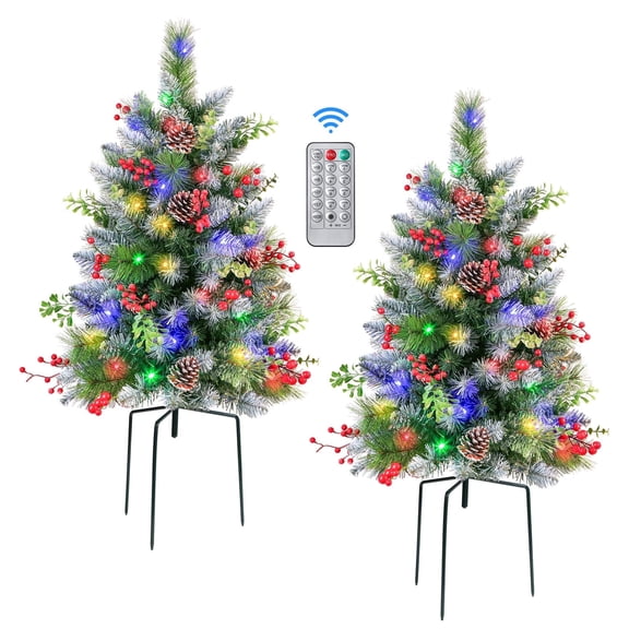 RTB-Alupssuc 2 Set of 2ft Pre-lit Outdoor Christmas Tree with Remote, Timer, Multi-Color Lights, Christmas Porch Decorations for Home & Yard