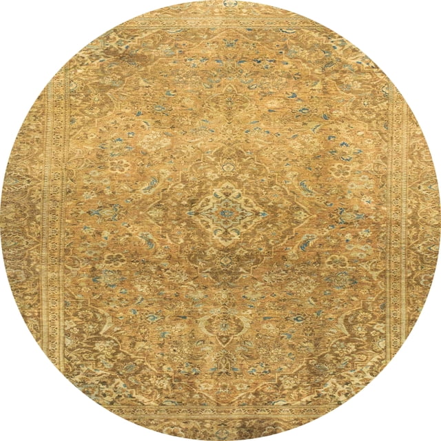 Ahgly Company Tapis d'Intérieur Rond Abstrait Sedona Brun Oriental, 7 Pieds Rond