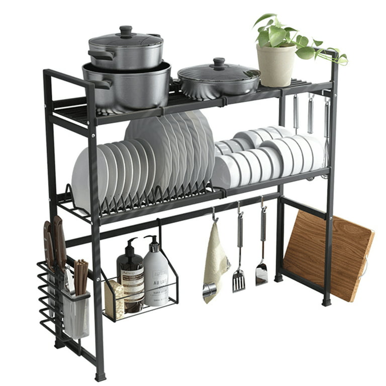 ouosawa Dish Drying Rack with Drainboard, Stainless Steel 2 Tier Large Dish  Racks for Kitchen Counter, Detachable Dish Strainer Rack with Cup Holder