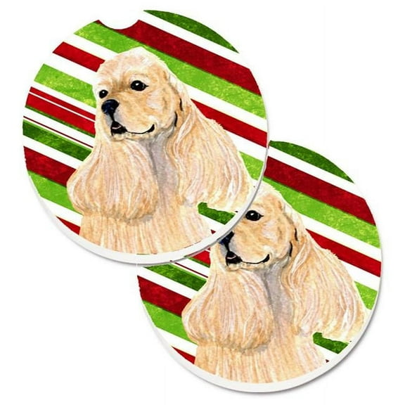 Cocker Spaniel Candy Cane Holiday Christmas Set of 2 Cup Holder Car Coaster