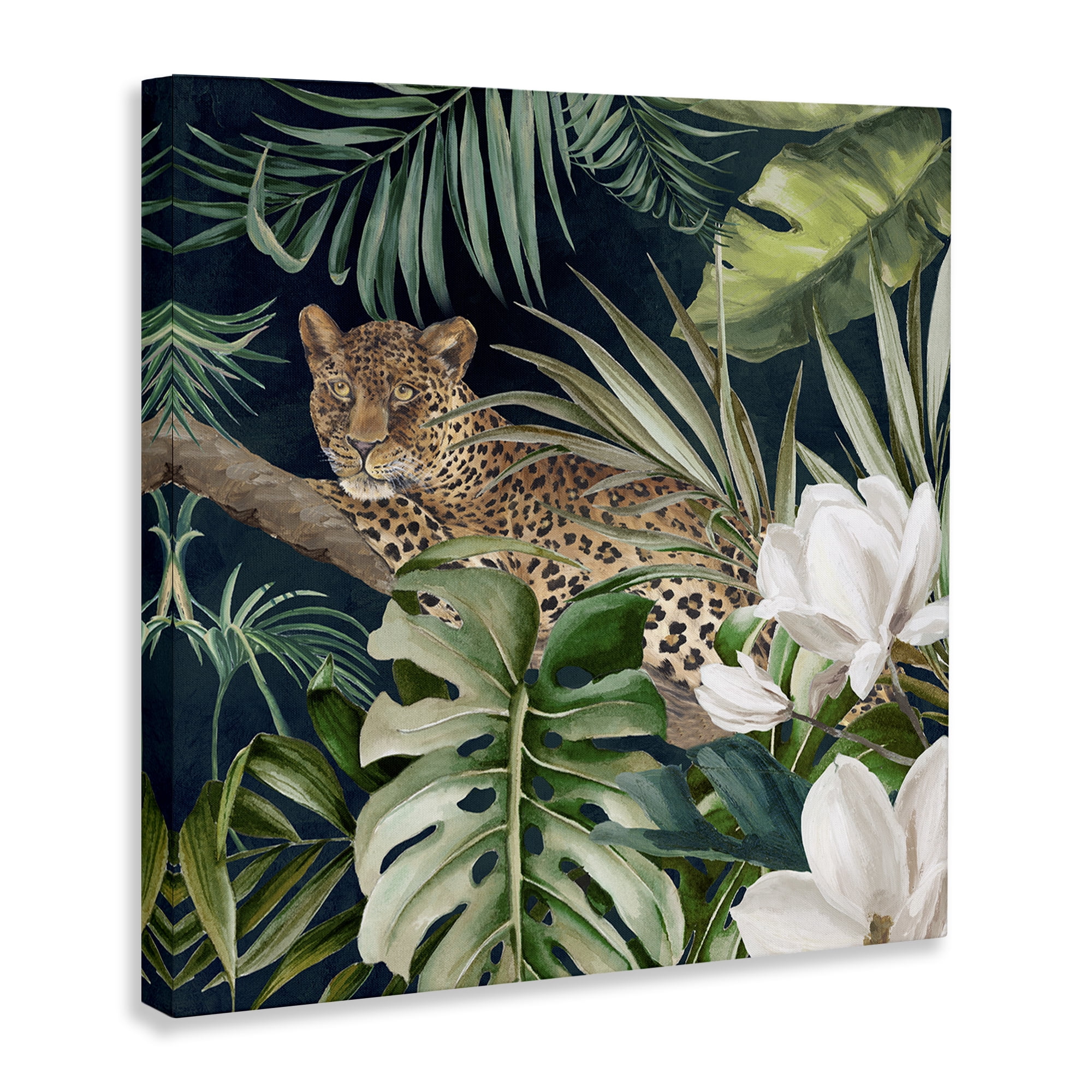 Stupell Industries Tropical Jungle Leopard Animals Painting Wrapped Canvas Art Print Wall Art, 30 x 30