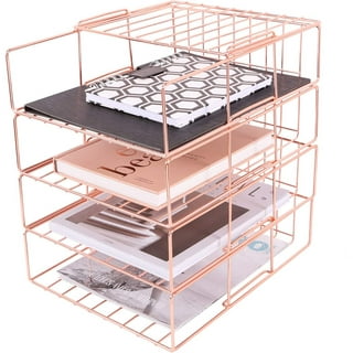 Rose Gold Letter Tray - Rose Gold Desk Organizer for Women, Stackable Paper Tray Organizer, File Organizer for Home Office and Desk Accessories