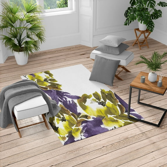 Floral Turkish Area Rug, Flowers in Watercolor Style Effect Illustration of Peonies Spring Inspired Print, Soft Carpet for Living Room Decor with Distressed Look, 4' X 5.7', Quartz White, by Ambesonne