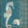 thumbnail image 4 of Gango Home Decor Coastal Distressed Beach Decor | Teal, Brown & Cream Mermaid & Seahorse Nautical; Two 12x12in Art Prints in White Frames, 4 of 6