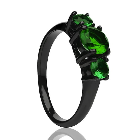 Solitaire Wedding Ring,Black Titanium Wedding Ring,Emerald Wedding Ring,Anniversary Ring,Black Ring
