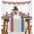 thumbnail image 1 of Chemin de Table Patriotique du 4 Juillet 72 Pouces de Long, Rayures Rouges et Bleues, Graphiques Simples en Toile de Jute, Parfait pour Café Dîner Célébrations de Parade, 1 of 6