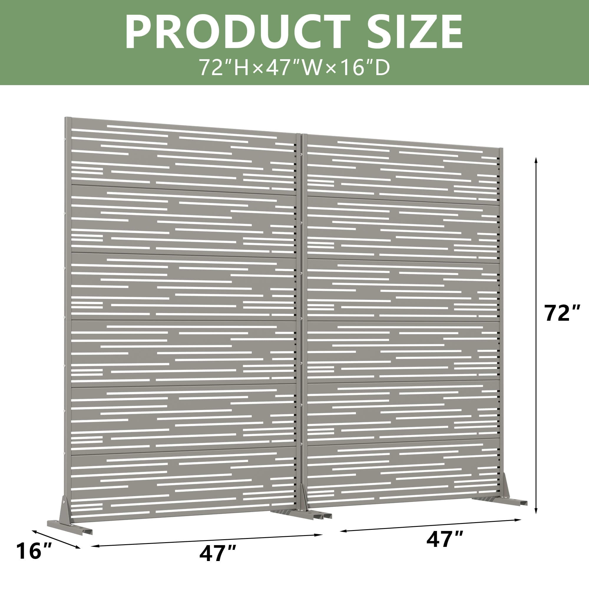 MAYEERTY 2-Piece Outdoor Metal Privacy Screen 6ft × 4ft Gray, 6-Panel Light & Shadow Pattern, Rust-Resistant for Garden