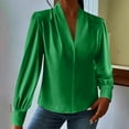thumbnail image 2 of Htigea Womens Work Blouse Solid V-Neck Long Sleeve Shirts Dressy Office Business Tops Green XXL, 2 of 7