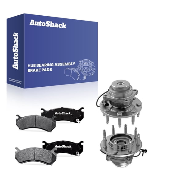 AutoShack Front Ceramic Brake Pads   Wheel Hub Bearing Assemblies with ABS Replacement for 2003-2005 GMC Savana 2500 2003-2005 Chevrolet Express 2500 6-PC Kit