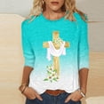 thumbnail image 2 of DDAPJ pyju Jesus Shirts for Women Christian Cross Printed 3/4 Sleeve T-shirts Happy Easter Dressy Casual Round Neck Blouses Light Blue XXL, 2 of 5