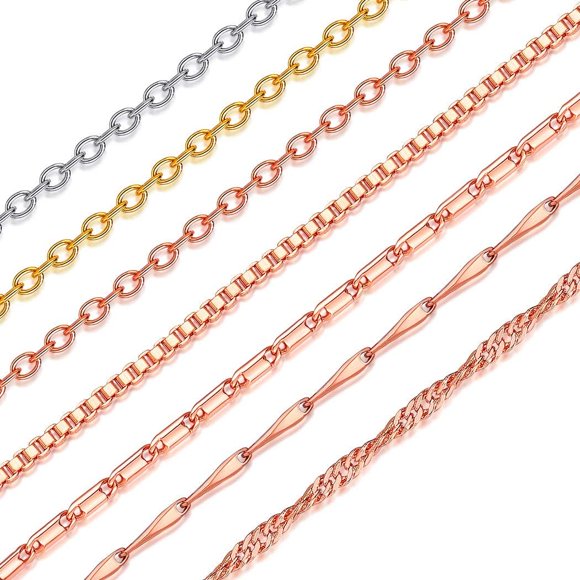 shiyou-925 Sterling Silver 18K Gold Platinum Rose Gold Plated Rolo/Box Cable/Melon Chain for Women Girls, Slim Chain with Lobster Clasp 1 mm/1.5 mm/1.6 mm/2mm/3mm, 16" 18" 20" 22" 24" 26"