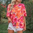 thumbnail image 2 of Camiseta estampada para mujer, mangas media campana, blusa holgada de verano con cuello redondo y ajuste holgado, 2 of 6