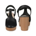 thumbnail image 2 of BLISSFUL STEP Women's Platform T-Strap Block Heels Sandals Solid Round Toe Faux Leather Shoes Black 7, 2 of 7