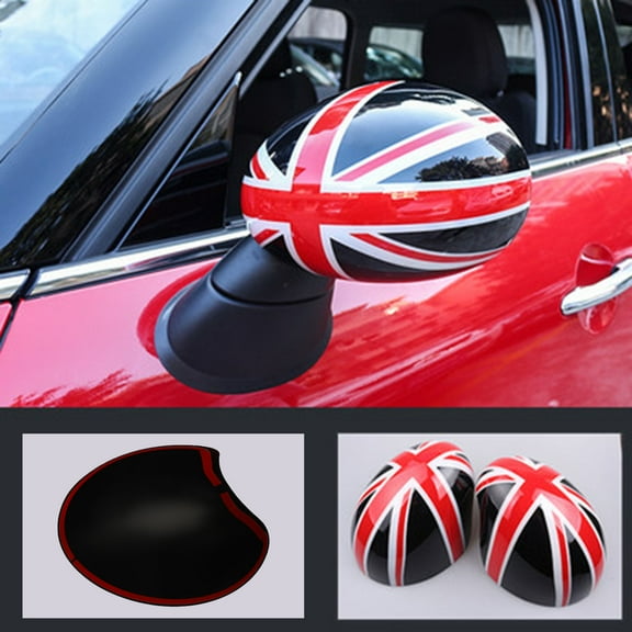 2pcs Union Jack UK Flag Mirror Covers for MINI Cooper R55 R56 R57 Black/Red