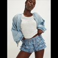 thumbnail image 4 of Mini Shorts con Volantes Florales para Mujer, Pantalones Bombachos con Volantes, Pantalones Abullonados. Azul L, 4 of 7