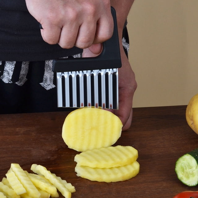 Antqov Kitchen Gadget Handheld Stainless Steel Potato Cutter Multifunctional Potato Chip Cutter Potato Potato Chip Cutter Cutter, Home Accessories