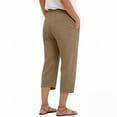 thumbnail image 3 of Womens Capri Pants Cotton Linen Blend Trousers High Waisted Straight Leg Drawstring Pants Loose Capris for Women Casual Summer, 3 of 5