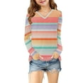 thumbnail image 5 of Ugoldhm Girls Fashion Shirts V Neck Striped Tunic Casual Tops Fall Long Sleeve Loose Tees, 5 of 8