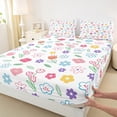 thumbnail image 3 of jejeloiu Kawaii Flowers Bed Sheets,Watercolor Graffiti Floral King Sheets,Cartoon Daisy Tulip Sheet Set For Girls Teens,Luxury Bedroom Decor,4 Pieces, 3 of 7