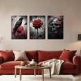 thumbnail image 2 of Hieng 3 Pieces Gothic Canvas Wall Art Red Rose Pictures Halloween Skull & Crow Poster Prints Black Romantic Paintings Dark Flowers Artwork for Home Decor, 2 of 6